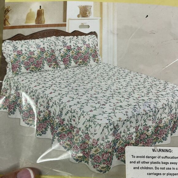 Vintage Le Fleur Springtime Pillow Sham Set Pink Green Floral Granny Core Ruffle - Picture 5 of 16